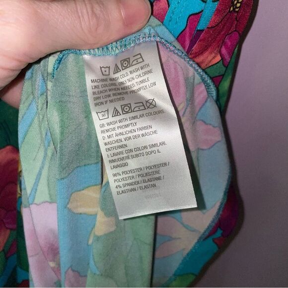 Susan Graver QVC Size L Liquid Knit Faux Wrap Dress in Green Tropical - Picture 6 of 10